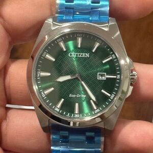 Citizen Men's Stainless Watch with Green Sunburst Dial